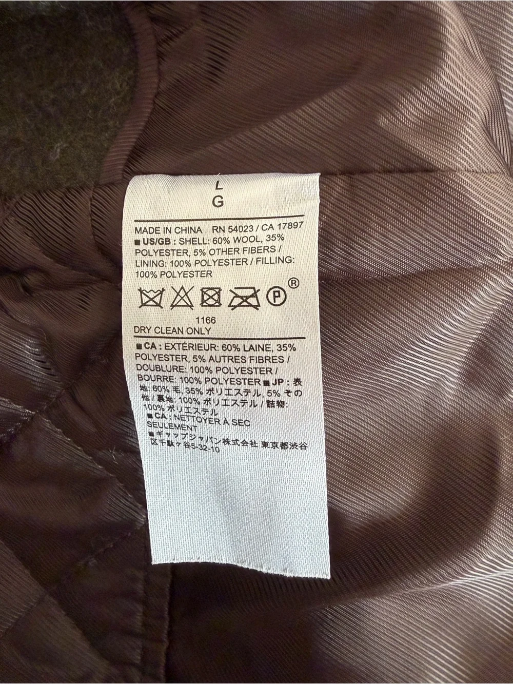 Banana Republic Wool Blend Quilted Lined Donkey Coat Jacket Men’s Olive